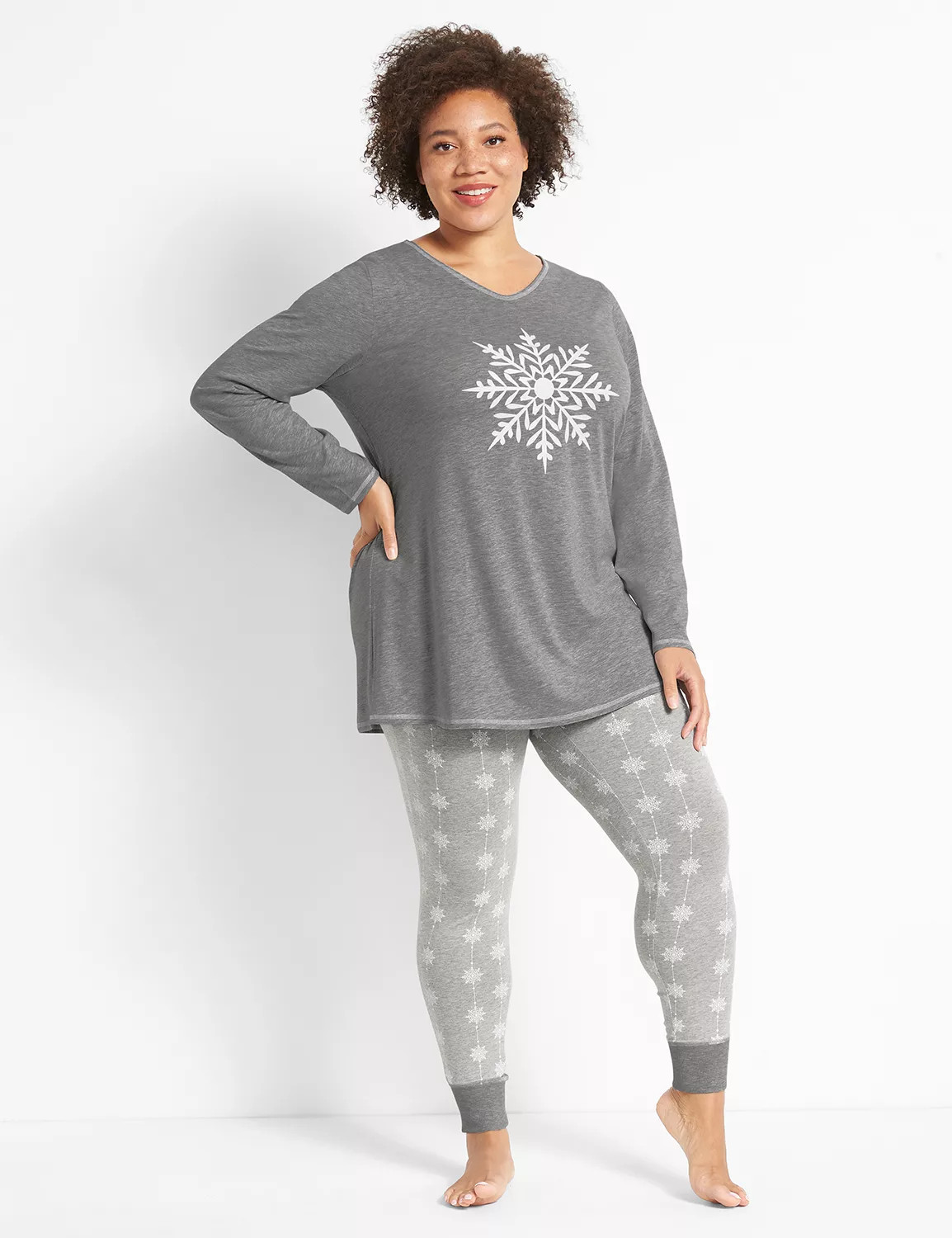 Lane Bryant Women's Long-Sleeve Tee & Legging Pj Set 18/20 Grey Snowflake | Lane Bryant (US)