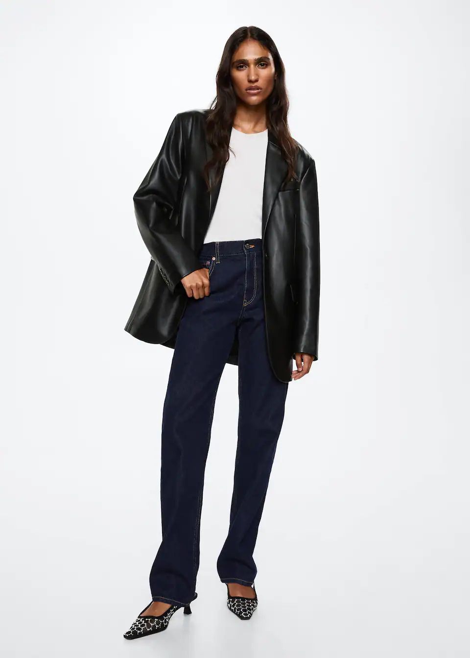 Leather-effect oversized blazer -  Women | Mango USA | MANGO (US)