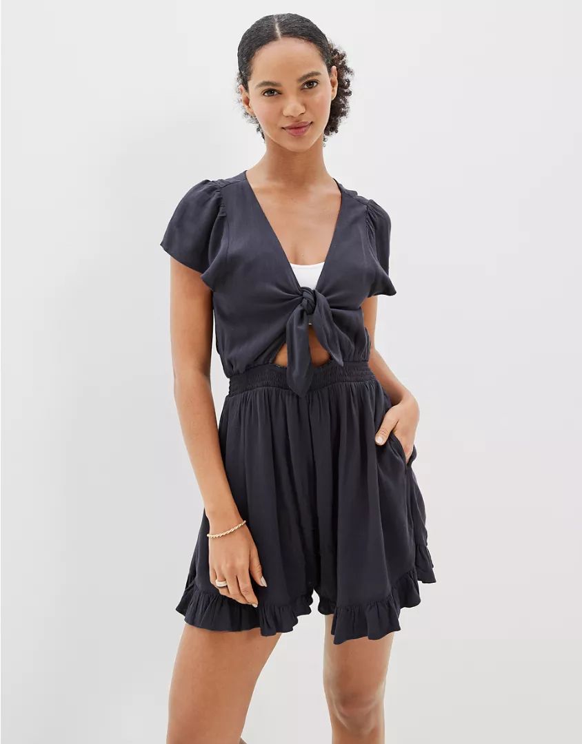 AE Cut-Out Tie-Front Romper | American Eagle Outfitters (US & CA)
