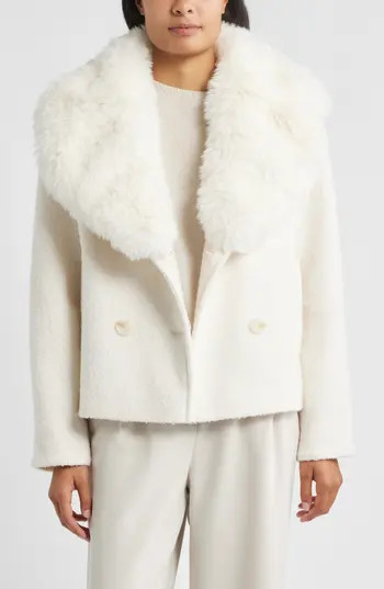 Sam Edelman Peacoat with Removable Faux Fur Collar in Modern Ivory at Nordstrom Rack, Size 14 | Nordstrom Rack