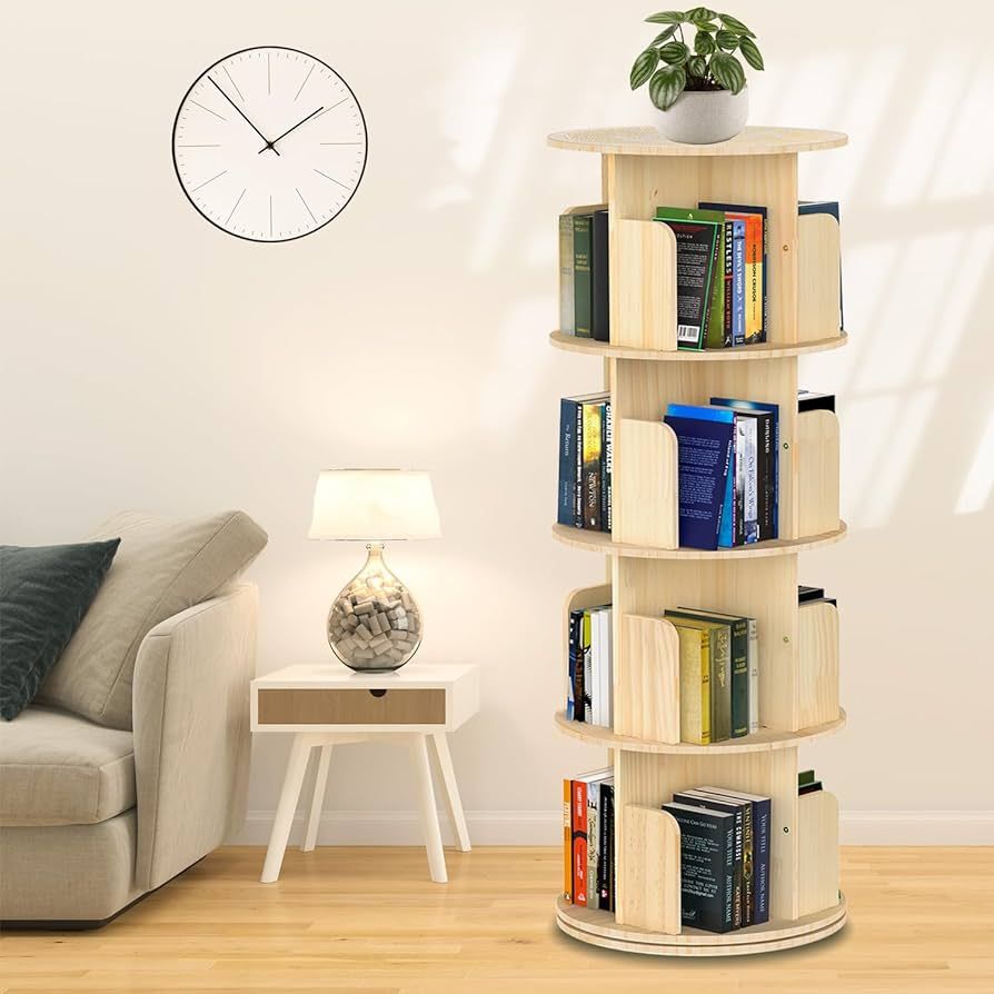 Cuguords Rotating Bookshelf Tower, 360 Display Spinning Bookshelf, 4 Tier Revolving Bookcase for ... | Amazon (US)