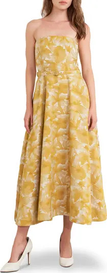 Strapless Floral Jacquard Midi Dress | Nordstrom