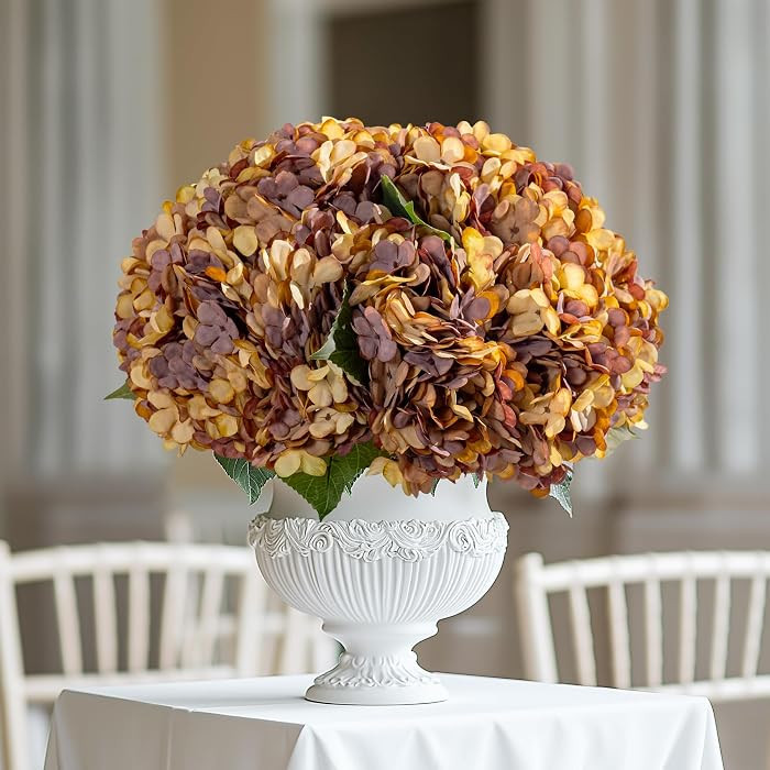 10 Pcs Faux Silk Hydrangea with Stems - Fall Hydrangeas Artificial Flowers Silk Flower Fall Winte... | Amazon (US)