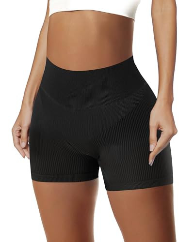 AURUZA 1-2PCS Workout Shorts Women, High Waist Biker Shorts, Women Seamless Ribbed Athletic Yoga Gym Shorts Leggings, S, Black | Amazon (US)