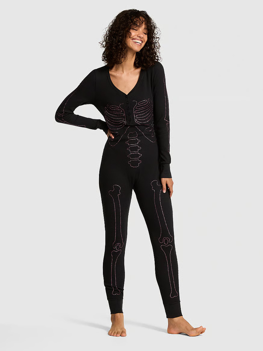 Buy Halloween Thermal Onesie, Medium Heathe Grey Bats - Order Pajamas Sets online - PINK US | Victoria's Secret (US / CA )