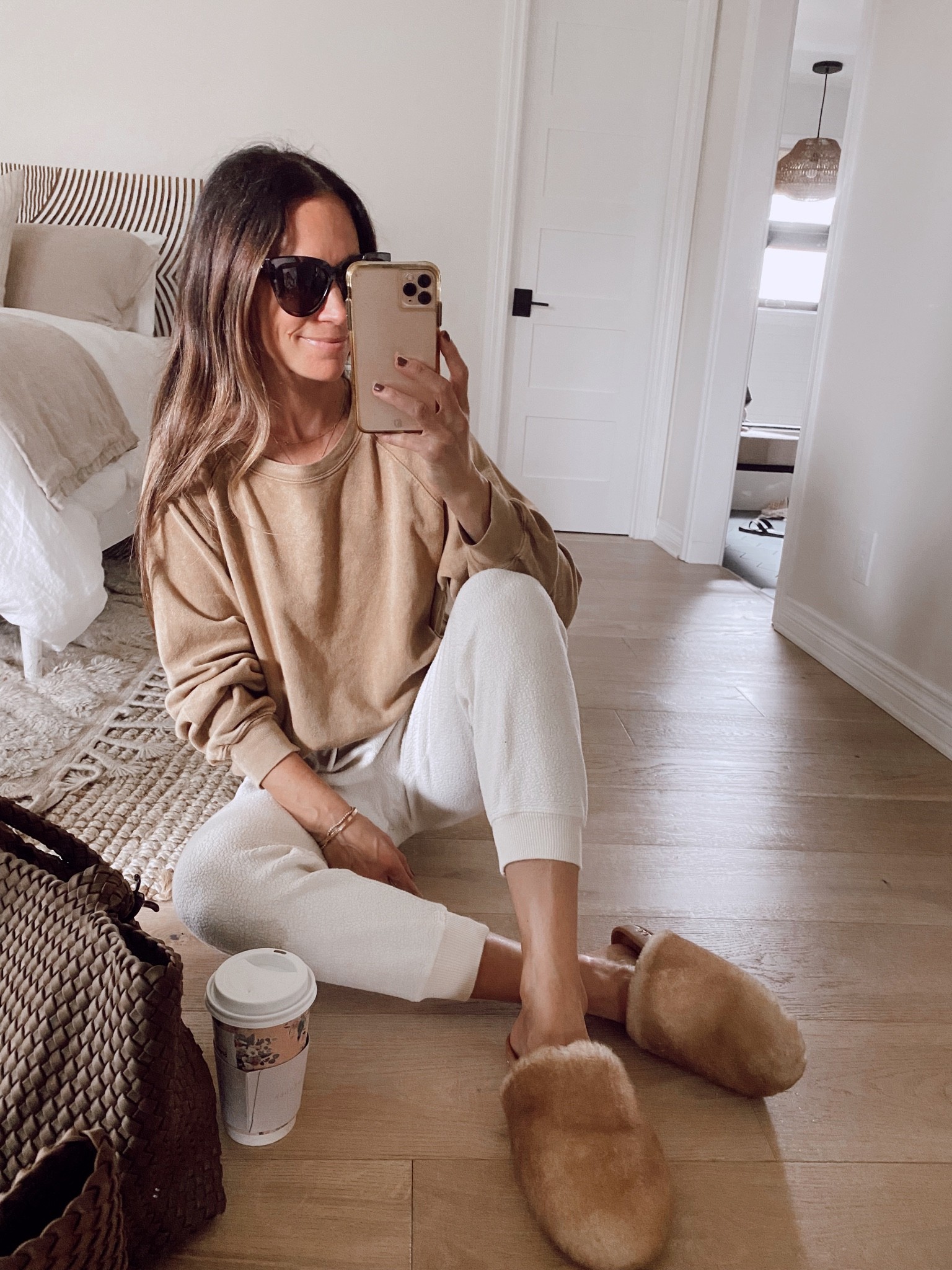Slow Sunday outfit 
Cappuccino lightweight pullover (runs tts, on sale under $40) 
The great joggers (I’ve had this pair for 3 years and they’re in great condition, run Tts) 
Shearling slides (I’m a 6.5 and got a 7) 

#LTKSeasonal #LTKstyletip #LTKsalealert