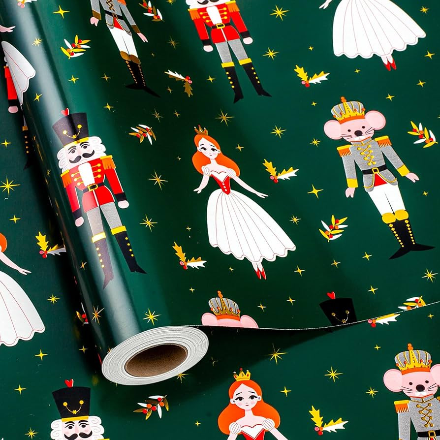 Flyhill Reversible Christmas Wrapping Paper Roll-17 Inch X 33 Feet - Metallic Foil Shiny Green Nu... | Amazon (US)