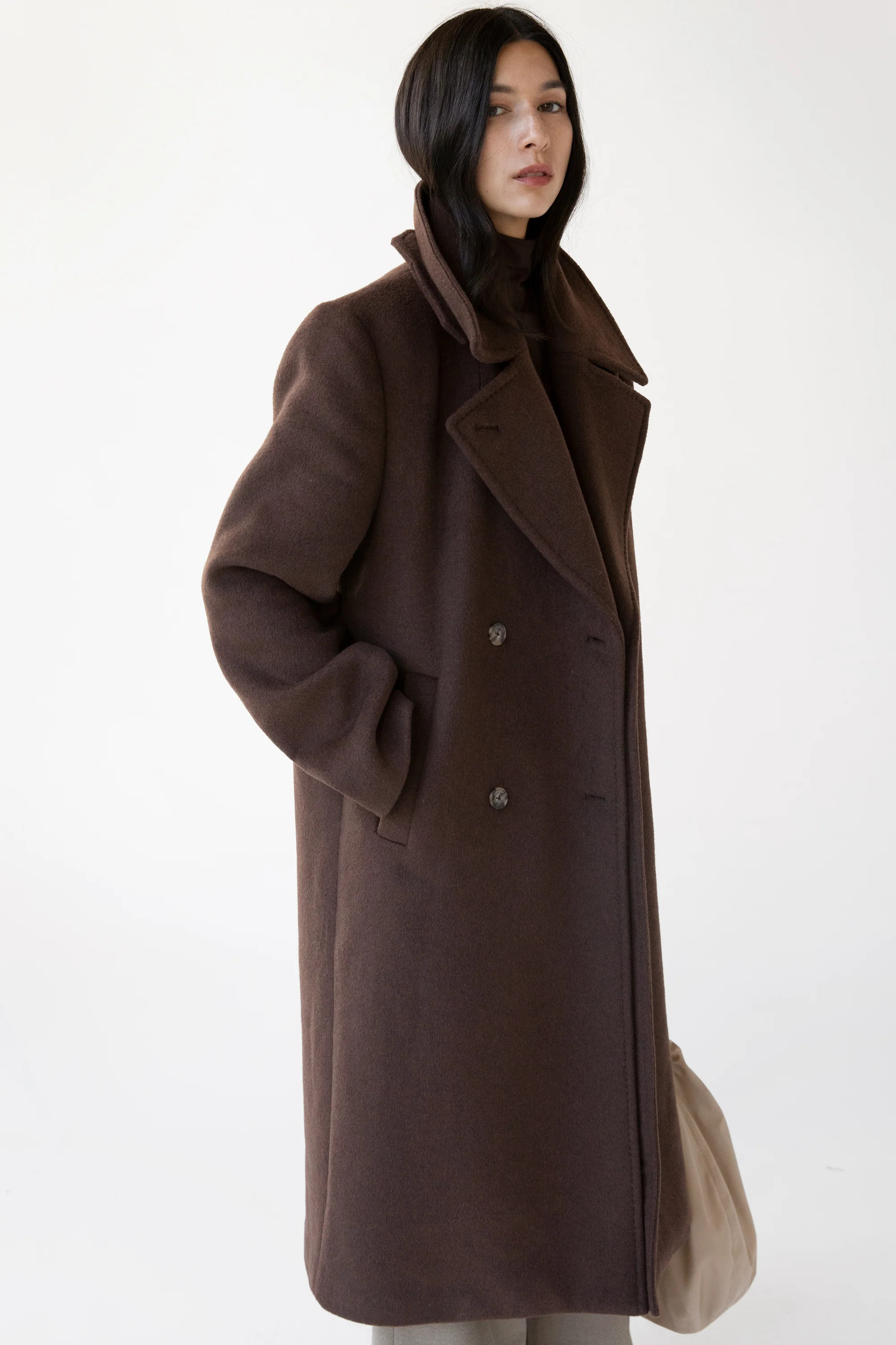 WOOL-BLEND DOUBLE BREASTED COAT WITH POCKETS | OAK + FORT