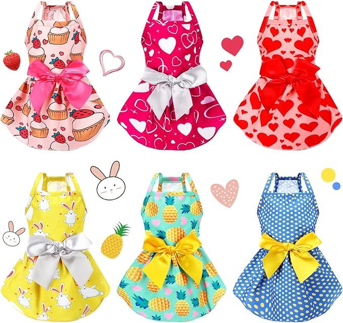 6 Pieces Puppy Dog Dress Pet Bowknot Princess Dress Puppy Floral Vest Skirt Pet Summer Dress Dog ... | Amazon (US)