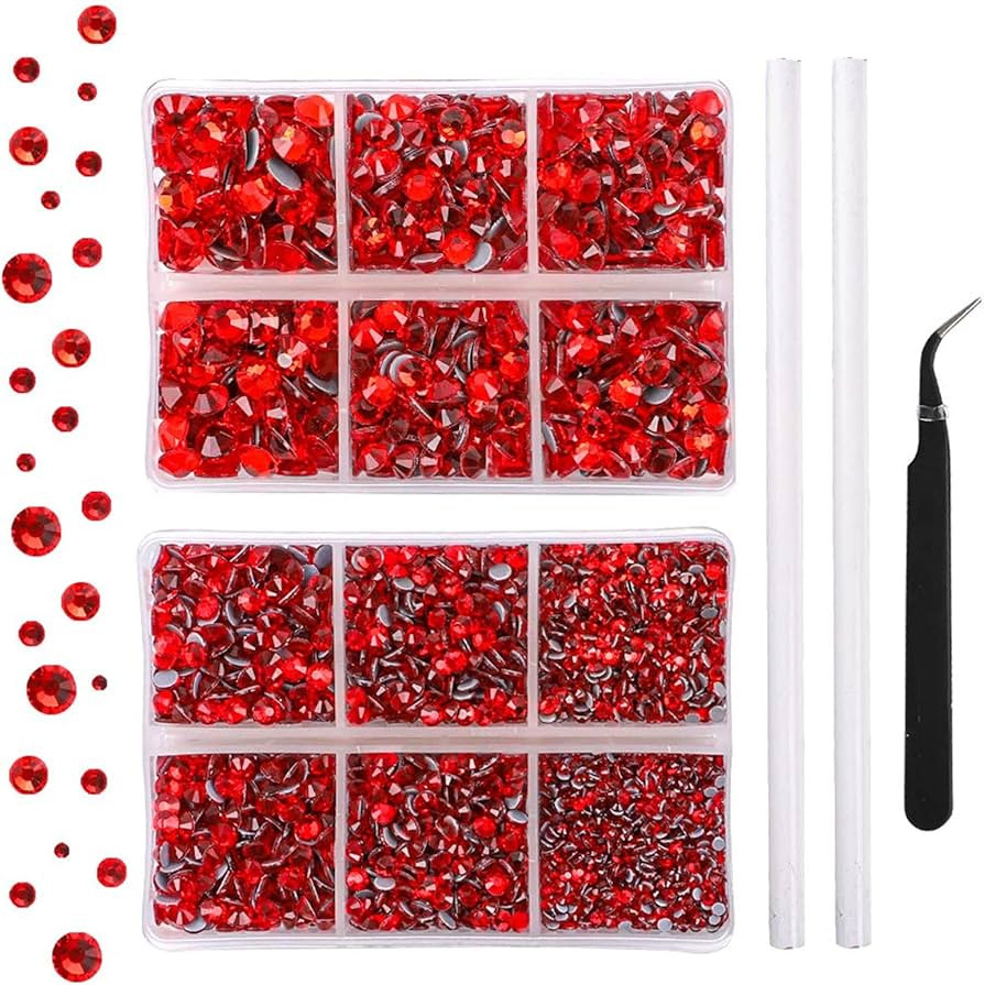OUTUXED 5040pcs Red Flatback Rhinestones for Crafting, Crystal Round Gems for Nail Art DIY Crafts... | Amazon (US)