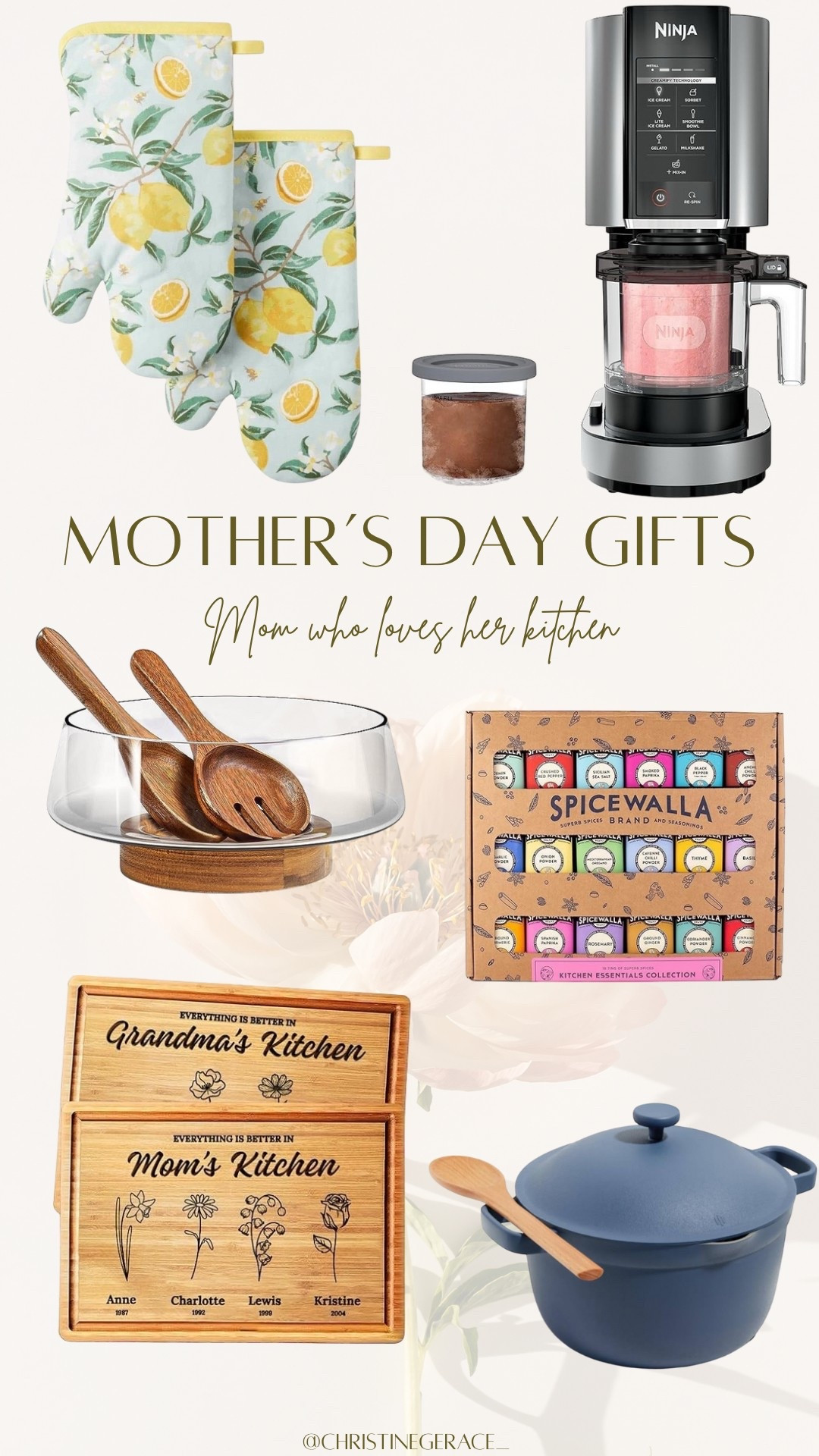 Mother’s Day gift ideas for the mom who loves to cook and loves being in the kitchen

Mother’s Day gift ideas, hostess gifts, ice cream maker, spices, cutting board, cooking pot, salad, bowl, baking gloves, Christine Gerace 



#LTKParties #LTKFindsUnder50 #LTKGiftGuide
