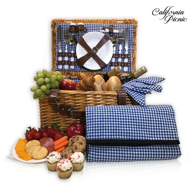 California Picnic Basket Set for 4 Person Folding Picnic Blanket Picnic Table Set, Plates, Suppli... | Walmart (US)