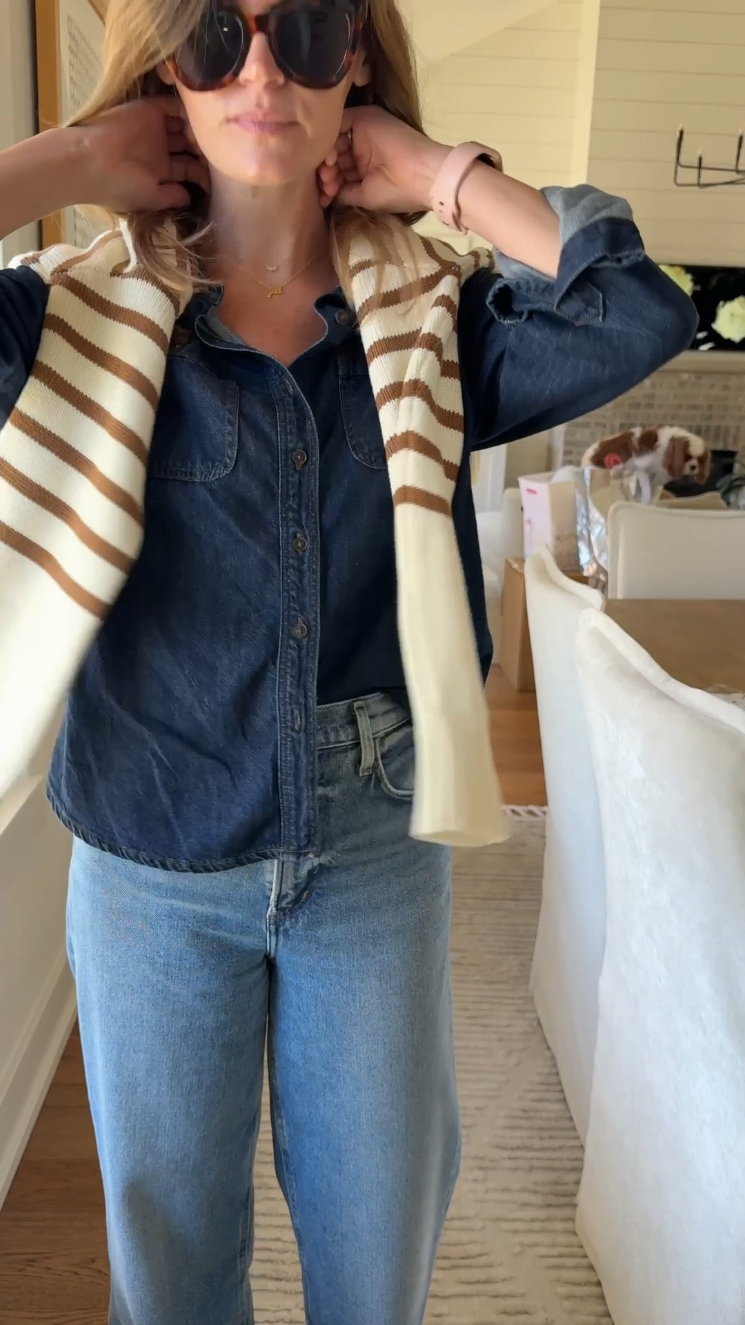 Top size XS
Sweater size small
Jeans size 25
Shoes I went down a half size