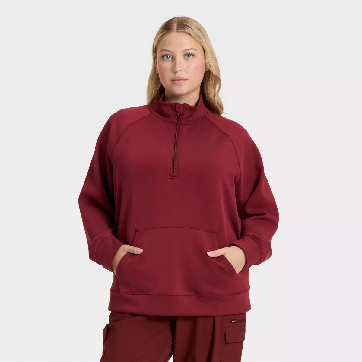 Women's Airy Sleek Legging Friendly Half Zip Sweatshirt - All In Motion™ Maroon 2X | Target