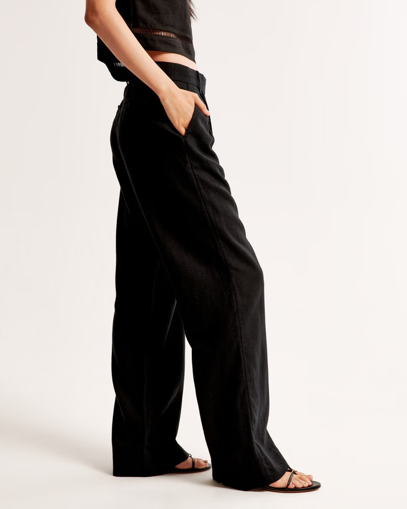 Women's A&F Sloane Low Rise Tailored Linen-Blend Pant | Women's Bottoms | Abercrombie.com | Abercrombie & Fitch (US)
