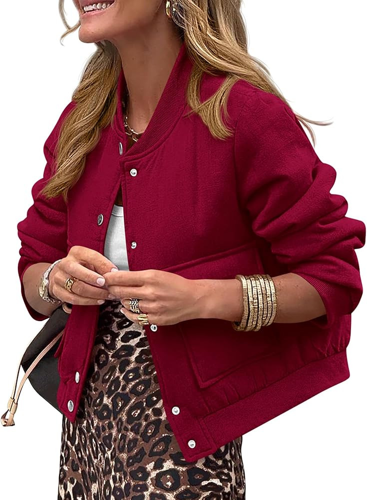 PRETTYGARDEN Women's Bomber Jackets 2024 Winter Trendy Varsity Jackets Shackets Button Down Cropp... | Amazon (US)