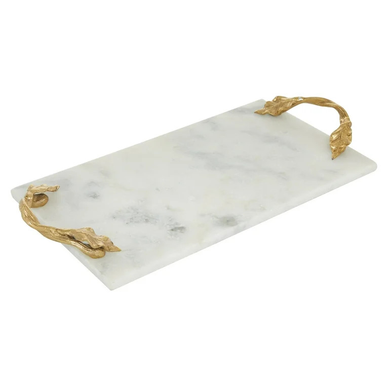DecMode 21" x 10" White Marble Tray with Gold Twisted Leaf Handles, 1-Piece | Walmart (US)