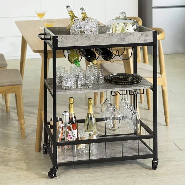 Andzela 31.1'' Wide Bar Cart with Removable Serving Tray and Wine Bottle Storage | Wayfair North America
