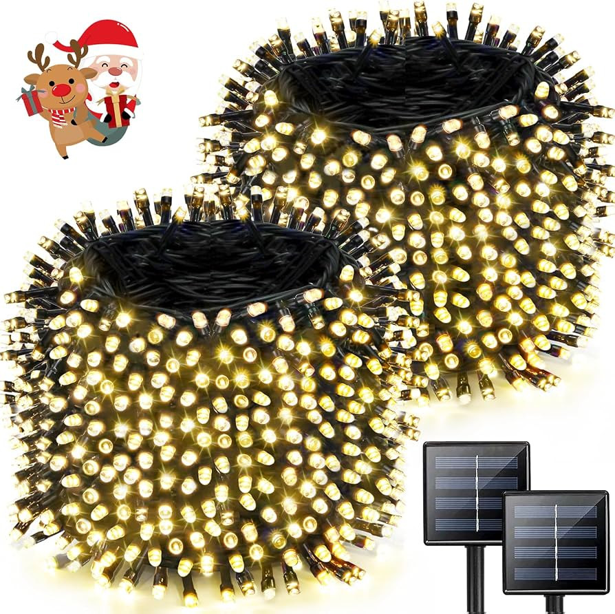 Super-Long 2-Pack Each 85FT Solar String Lights Outdoor, 480 LED Extra-Bright Solar Christmas Lig... | Amazon (US)