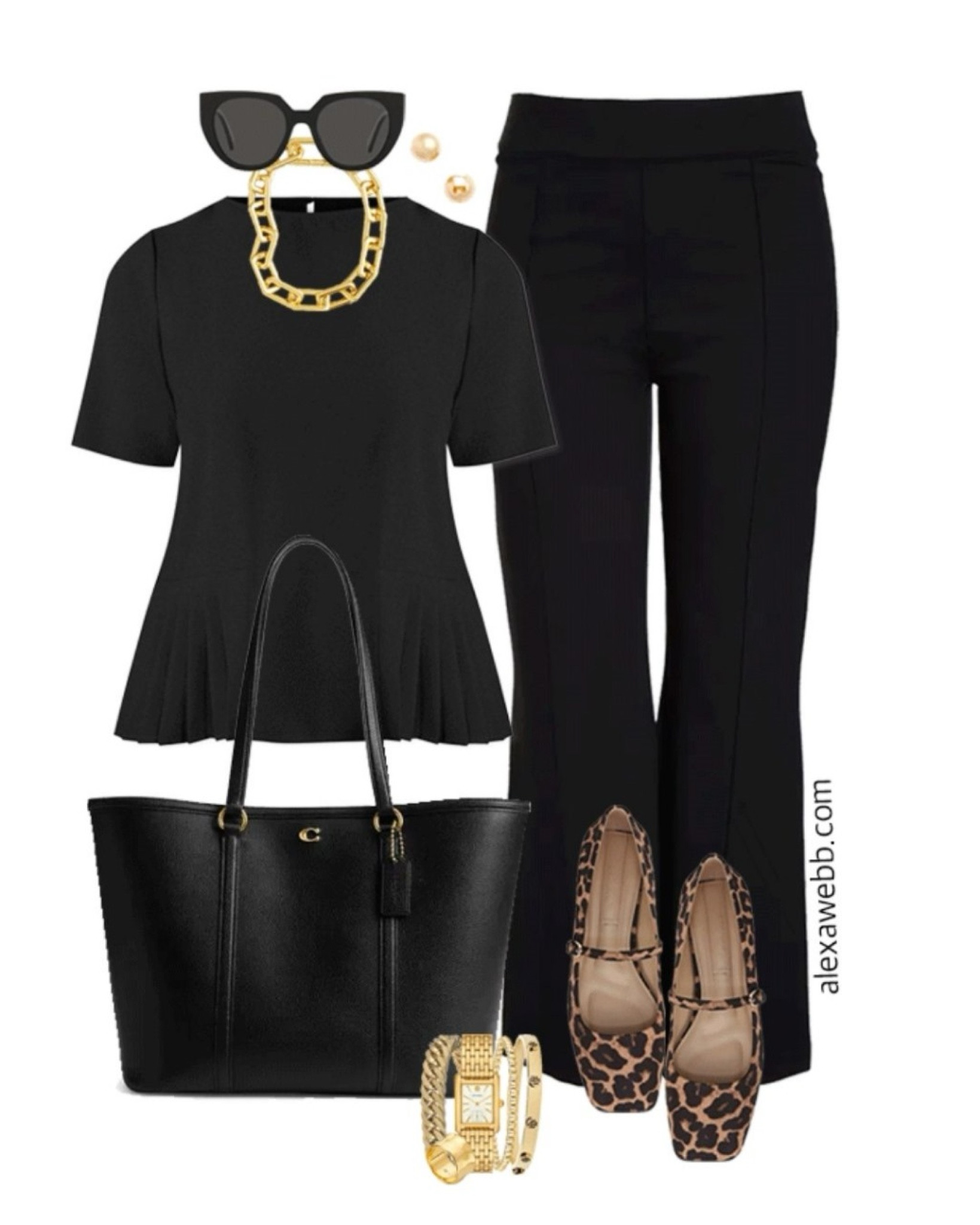 Plus size fall business casual work capsule wardrobe with a black blouse and flared pants, with leopard Mary Jane flats. Alexa Webb 

#LTKStyleTip #LTKPlusSize #LTKWorkwear