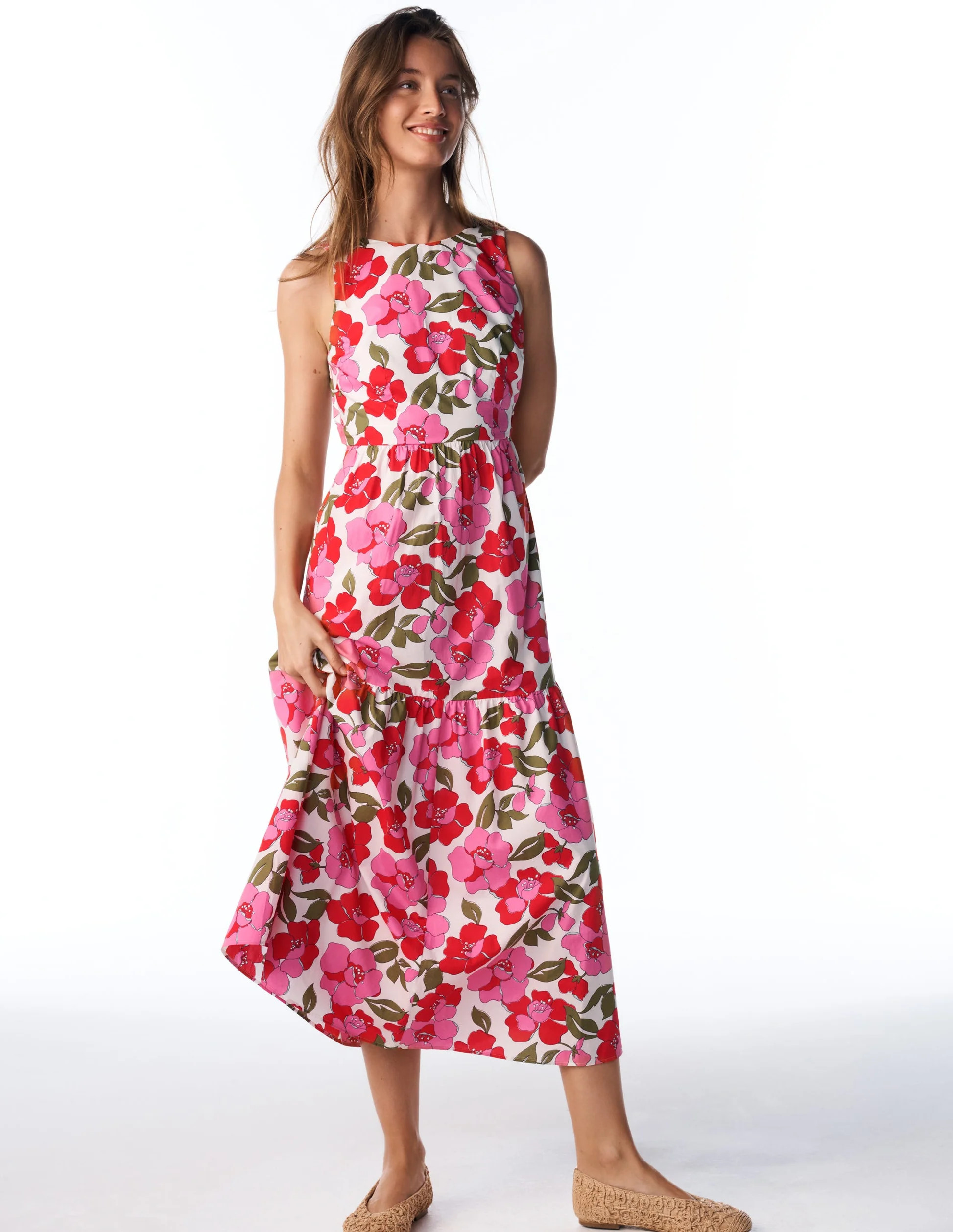 Sleeveless Poplin Dress-Pink Radiant Bloom | Boden (US)