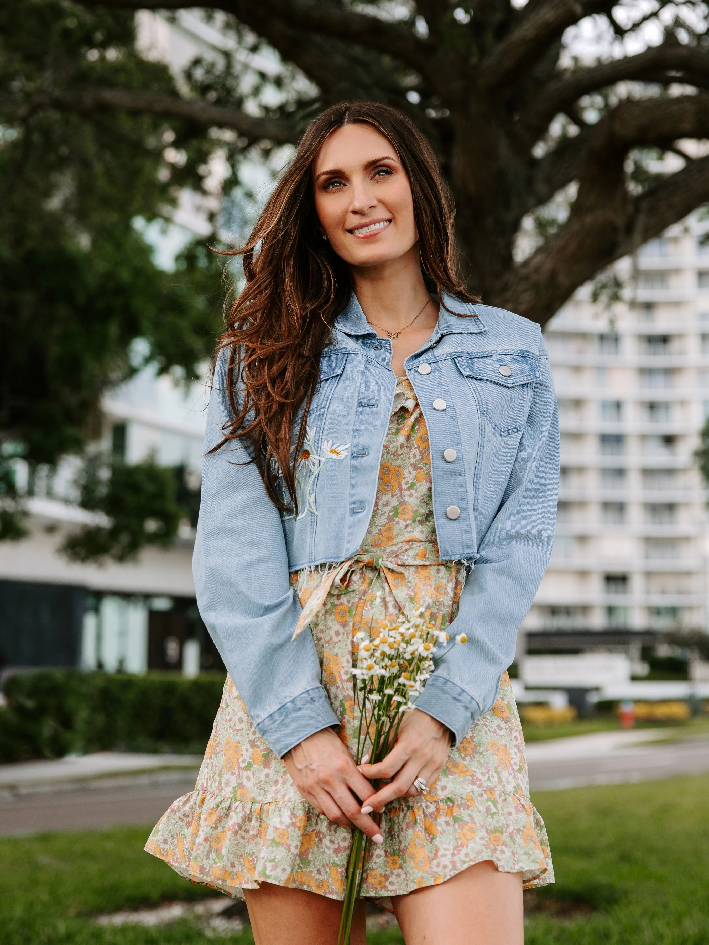 Label Rail x CheapChicFinds Women's Cropped Distressed Denim Jacket with Embroidery | Walmart (US)