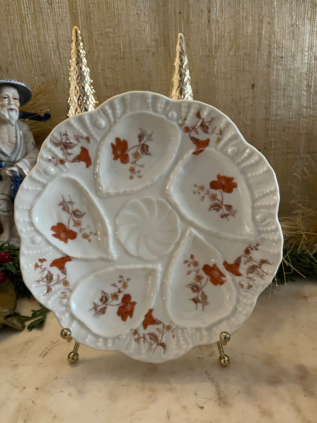 Marx & Gutherz Carlsbad Austria Antique Oyster Plate - Flower motif Red,coral, brown | Etsy (US)