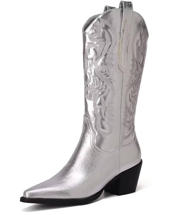 CIERWS Women's Embroidered Western Cowgirl Boots Cowboy Boots Knee High Medium Heel Chunky Heel R... | Amazon (US)