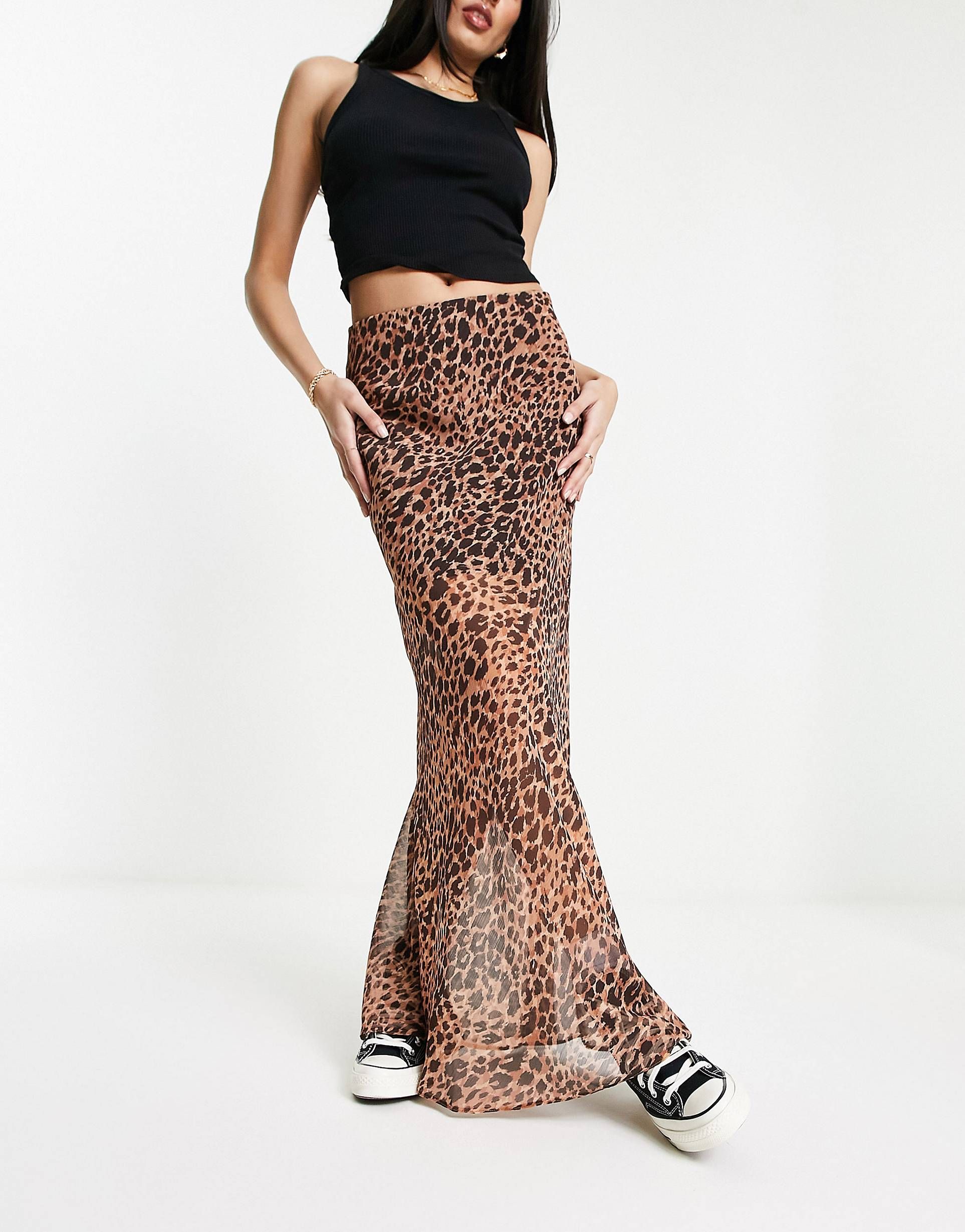 Miss Selfridge chiffon bias maxi skirt in animal print | ASOS (Global)