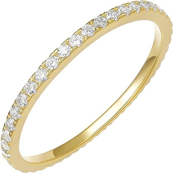 PAVOI 14K Gold Plated Sterling Silver CZ Simulated Diamond Stackable Ring Eternity Bands for Women | Amazon (US)