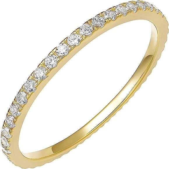 PAVOI 14K Gold Plated Sterling Silver CZ Simulated Diamond Stackable Ring Eternity Bands for Wome... | Amazon (US)