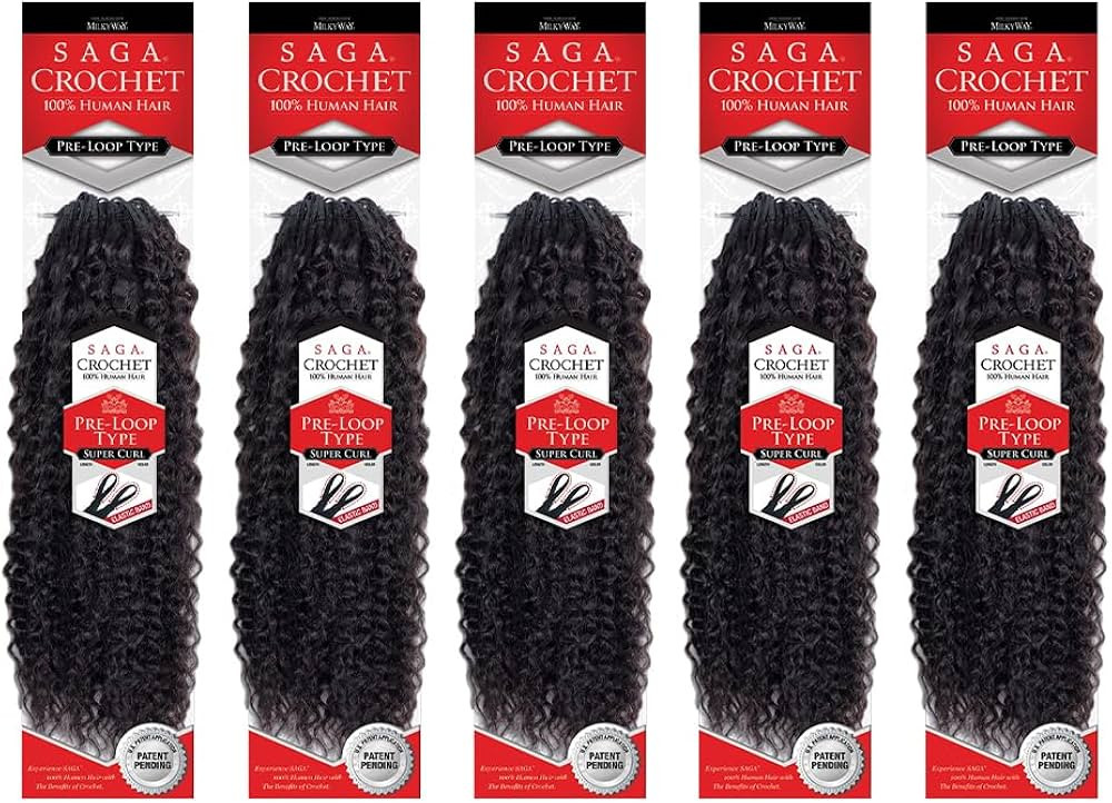 Saga Human Hair Crochet Braid Standard Type LOOSE DEEP 10" (1 Jet Black, 5-Pack) | Amazon (US)