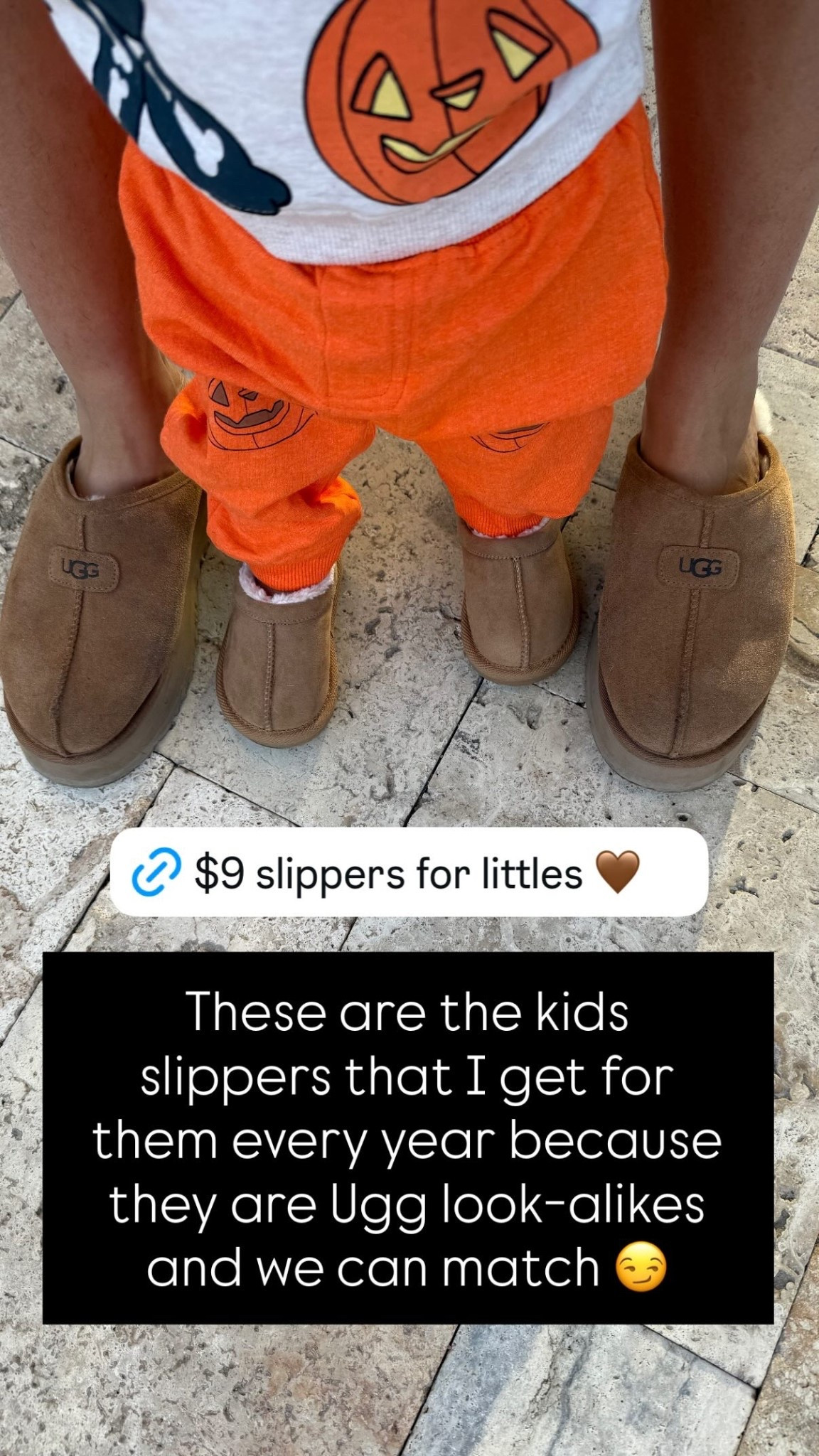These are the kids slippers that I get for them every year because they are Ugg look-alikes and we can match 😏