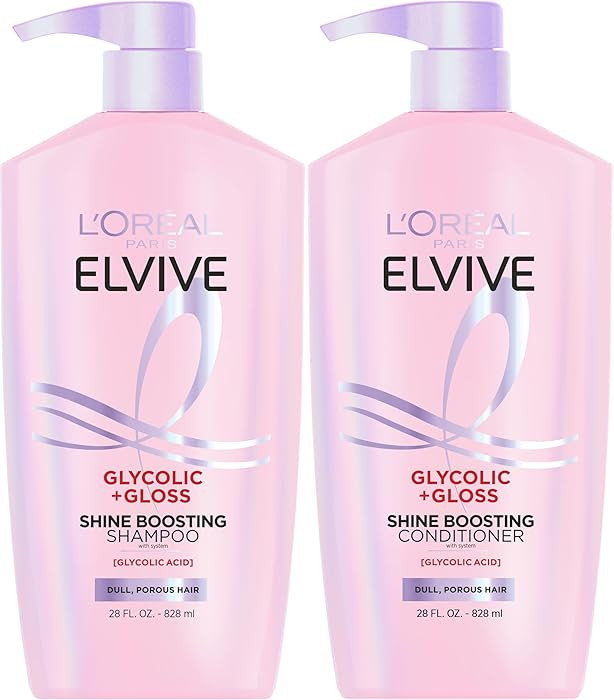 L'Oreal Paris Elvive Glycolic + Gloss Shine Boosting Shampoo and Conditioner Set, Cleanses and Sm... | Amazon (US)