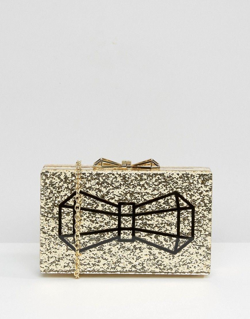 Ted Baker Gold Glitter Box Clutch Bag With Bow - Gold | ASOS US