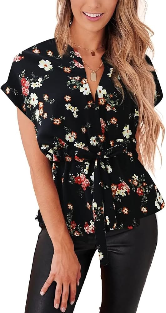 Womens Button Down Blouses Casual Peplum Summer Tops Dressy Chiffon Work Blouse | Amazon (US)