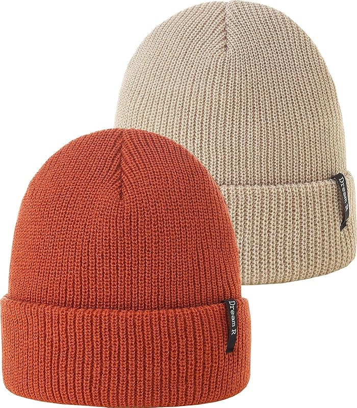 AHAHA 2pcs Beanies for Women Men Soft Knit Skull Cap Slouchy Beanie Warm Unisex Cuffed Beanies | Amazon (US)