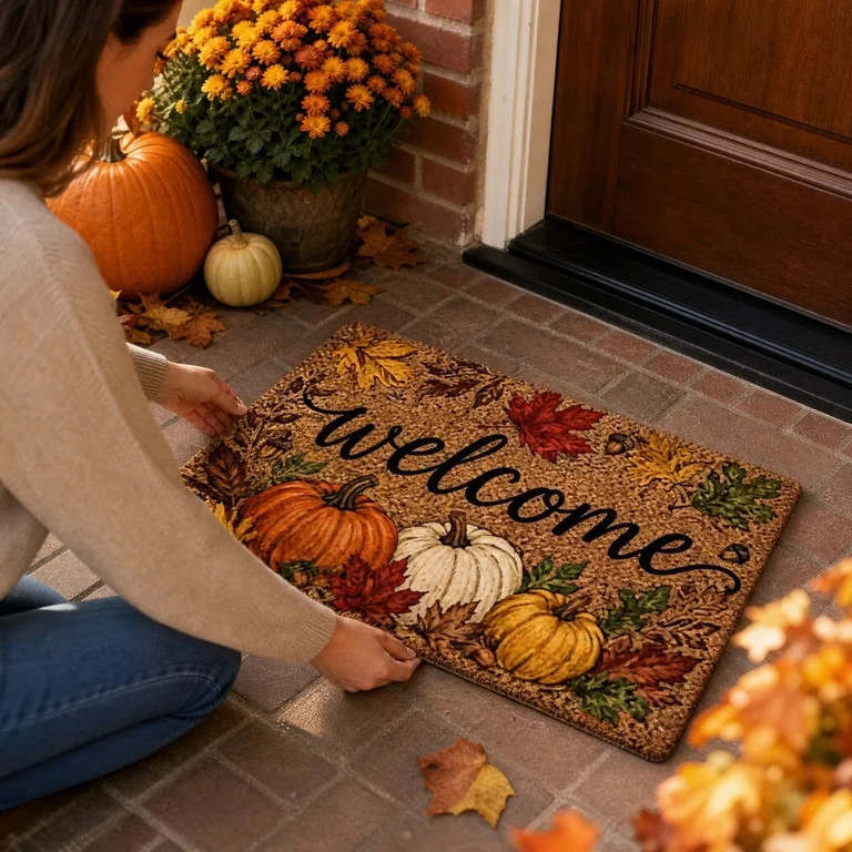 Fall Pumpkin Welcome Door Mat, Autumn Thanksgiving Welcome Front Door Mat Indoor Outdoor Entrance... | Walmart (US)