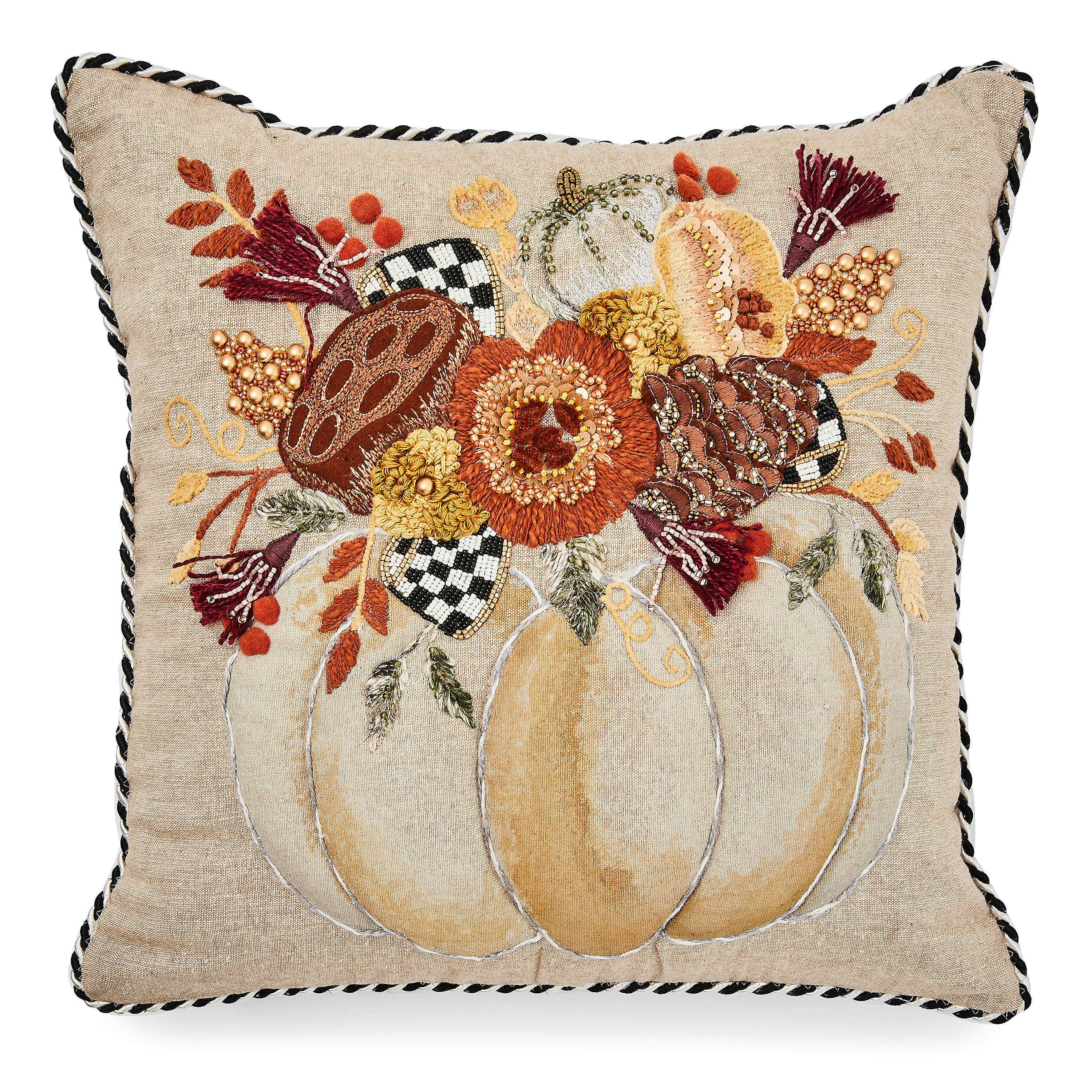 MacKenzie-Childs Autumn Frost Beaded Pumpkin Throw Pillow | MacKenzie-Childs