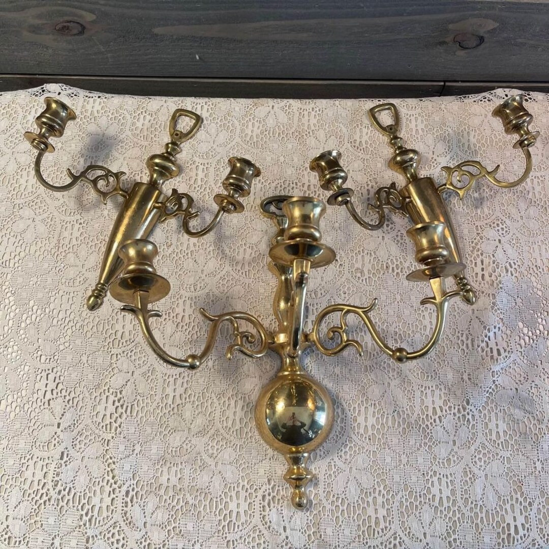 Vintage Brass Candle Sconces Candle Holders Set of 3 - Etsy | Etsy (US)