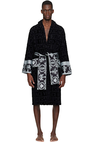 Black 'I Heart Baroque' Bathrobe | SSENSE