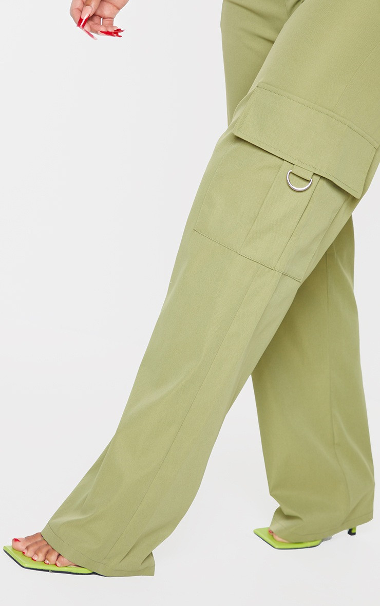 PRETTYLITTLETHING Shape Khaki Buckle Cargo Wide Leg Pants | PrettyLittleThing US