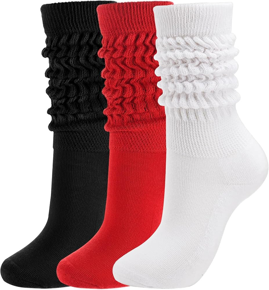 Forwe 3 Pairs Slouch Socks for Women Size 9-11 Soft Extra Long Scrunch Knee High Boot Socks | Amazon (US)