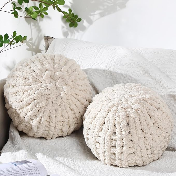 Suzile 2 Pcs Chunky Knit Throw Pillow 13.8 Inch Round Handmade Cushions Cozy Soft Knitted Knot Pi... | Amazon (US)