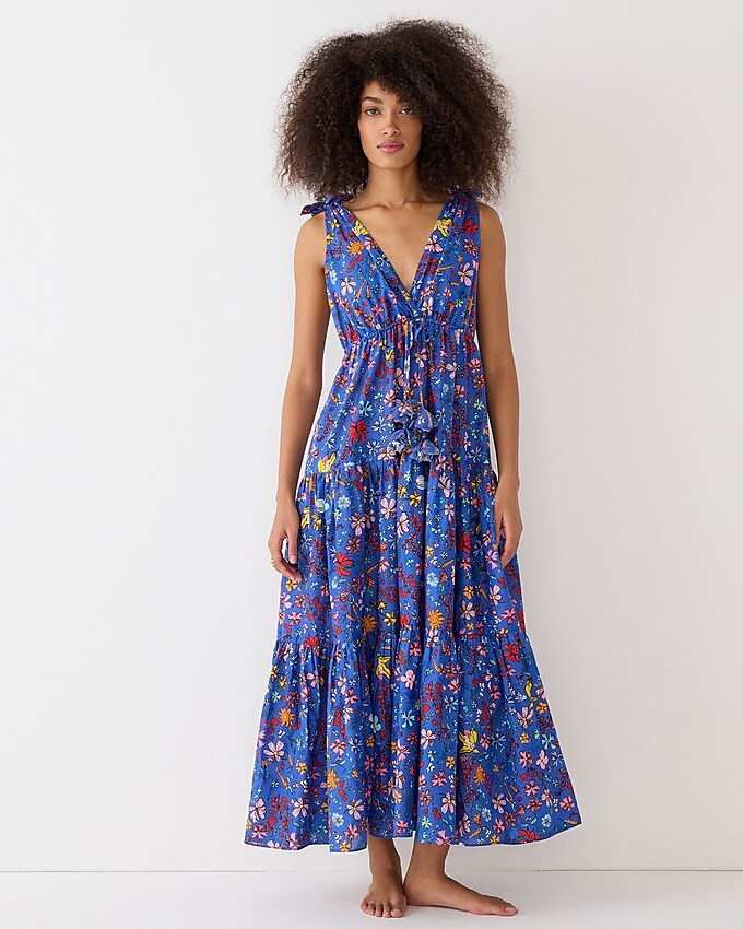 Dauphinette X J.Crew tie-shoulder maxi cover-up dress in cornucopia floral | J. Crew US