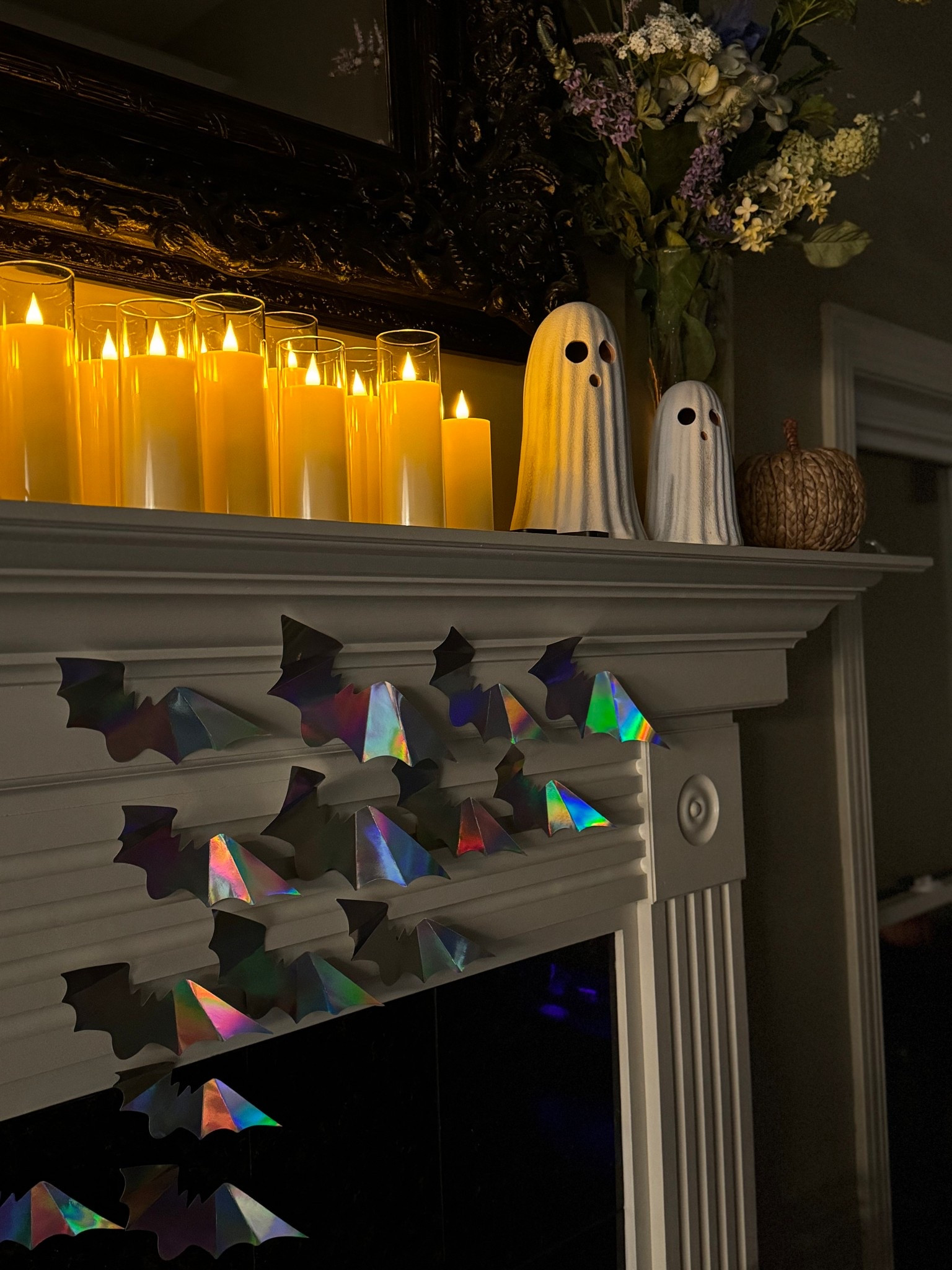 Halloween décor. Ghost decor. Fireplace decor. Mantle decor. Bats. Ghosts. Target finds. Halloween mantle. 

#LTKHalloween