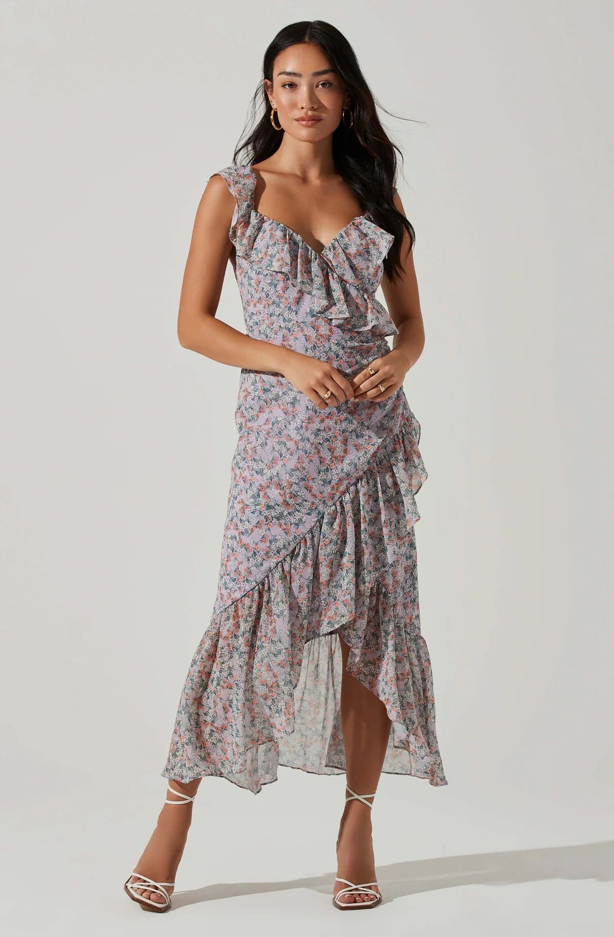 Mahalia Floral Sweetheart Ruffle Midi Dress | ASTR The Label (US)