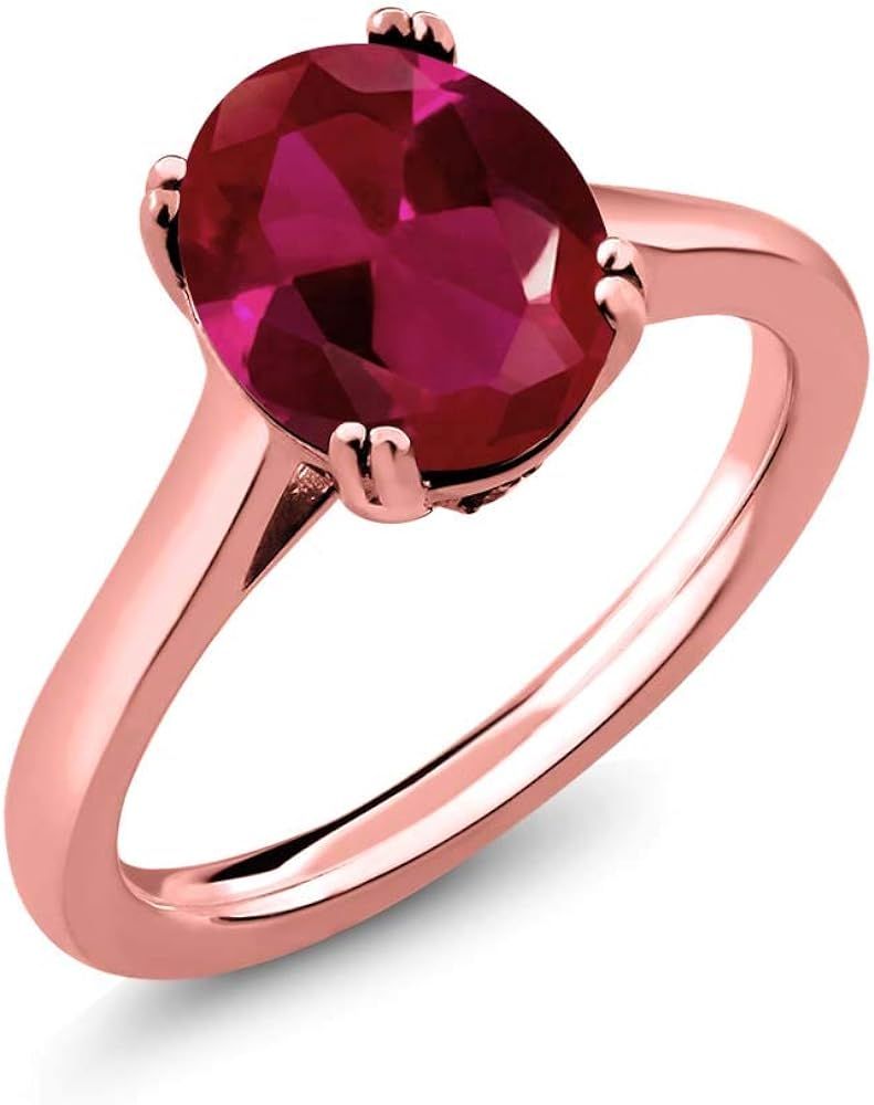 Gem Stone King 4.03 Ct Red Created Ruby White Created Sapphire 18K Rose Gold Plated Silver Solita... | Amazon (US)