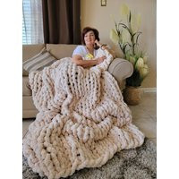 Chunky Knit Blanket Made With Chenille Yarn, Super Chunky Throw, Throw, Arm Blanket, Jumbo Knits, Christmas | Etsy (US)