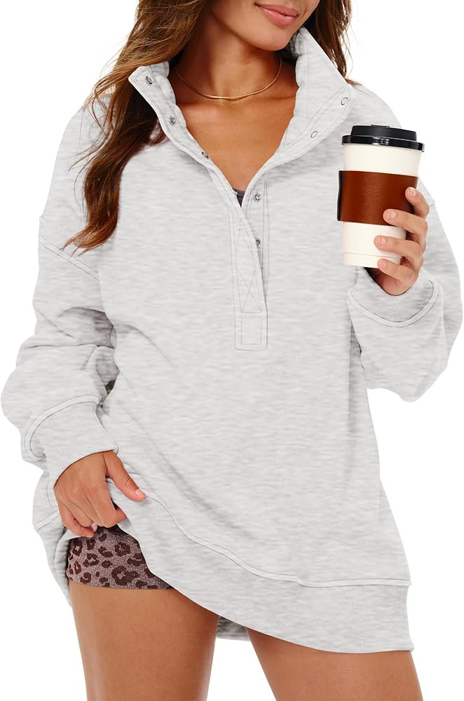 Gacaky Womens Oversized Sweatshirts Casual Button Henley Neck Long Sleeve Pullover Fleece Loose F... | Amazon (US)